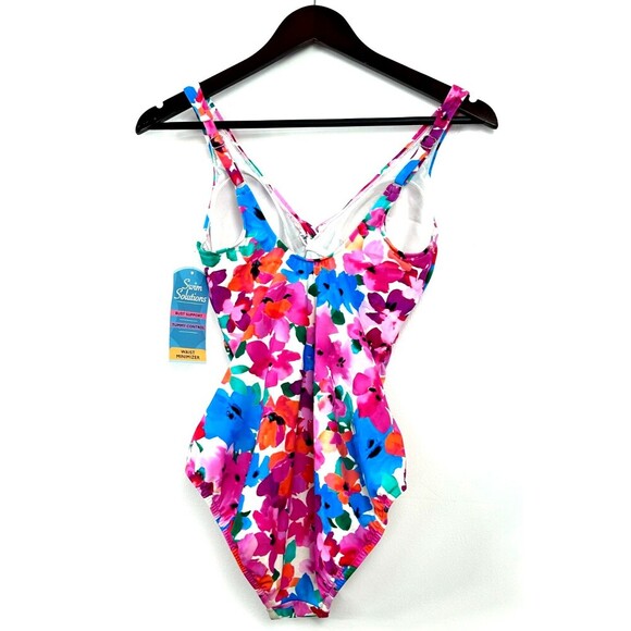 Swim Solutions Twist Front Tummy Control Pink One Piece Swimsuit Size 8 1047H3 - Picture 6 of 10